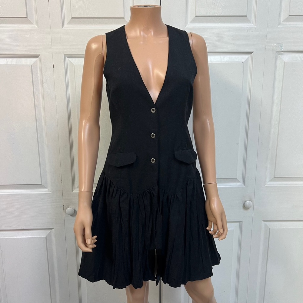Free People Dark Gray Wool Sleeveless Dress Buttons Size 2 School Academia Core